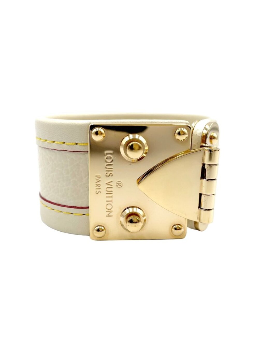 Louis Vuitton Bracelet Cellule Leather Ivory Gold Bangle